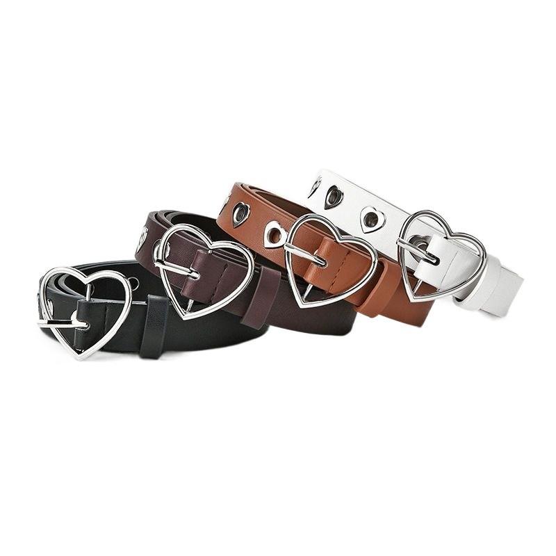 Elegant Pu Leather Women's Belt Unique Heart Design Fashionable And Trendy 106cm