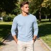 Men's Round Neck Casual Color Knit Base Layer Shirt with Pocket for Everyday Layering