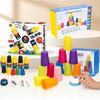 Montessori Colorful Stacking Cup Game With Cards Kids Educational Intellectual Enlightenment Color Cognition Logic Training Toy