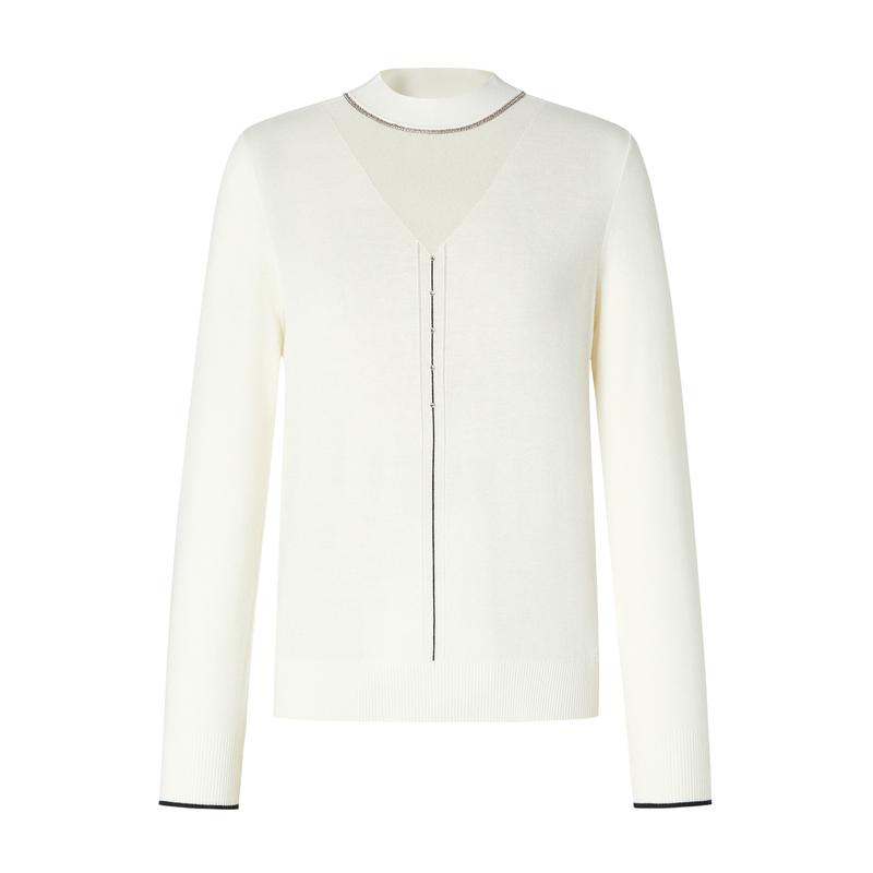 Elegant Slim Fit Diamond Chain Half High Neck Sweater for Women