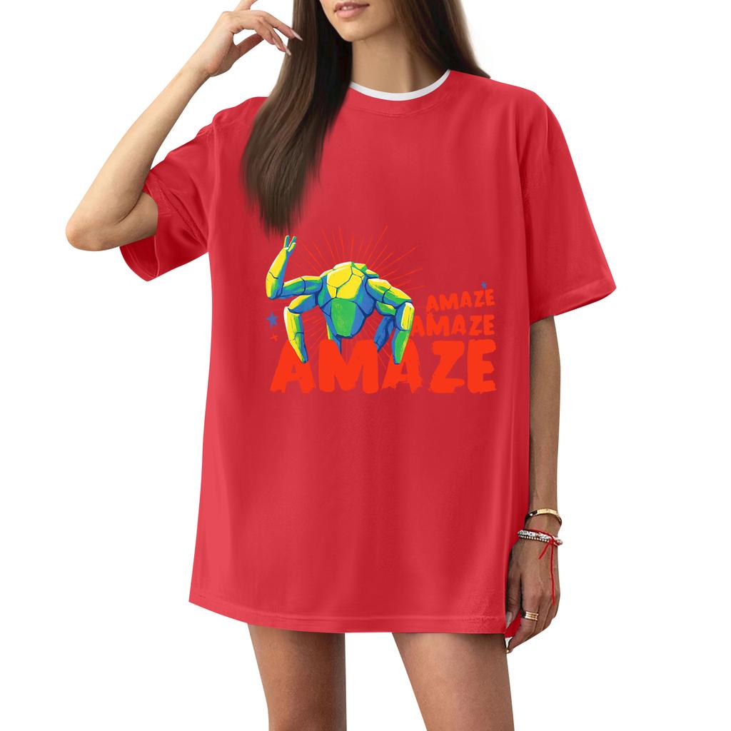 Women's Casual Printed T-Shirt Round Neck Pullover Short Sleeve Top