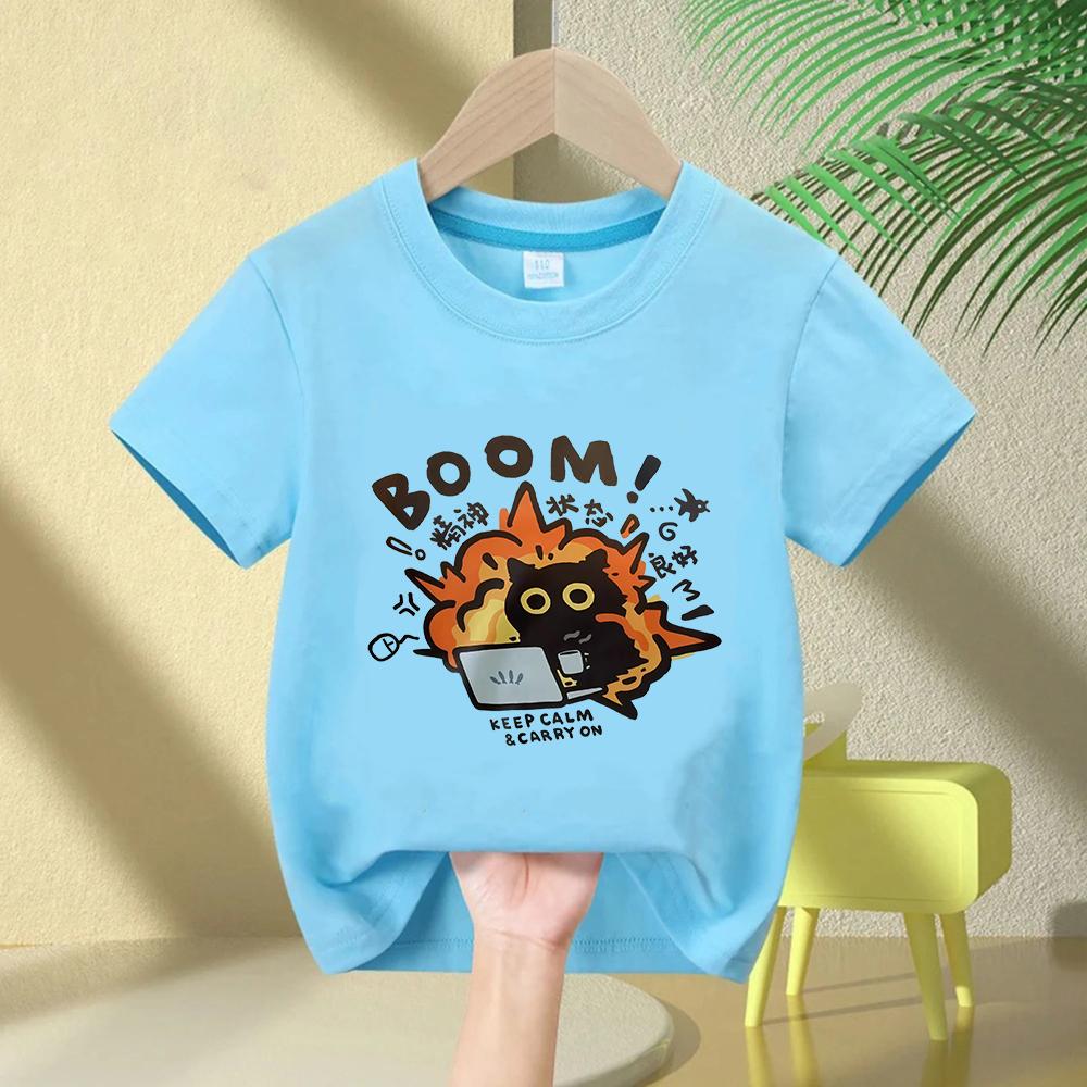 Kawaii Good Mental State Pure Short Sleeved Tshirt for Kids Tee Clothes Casual Cartoon Top