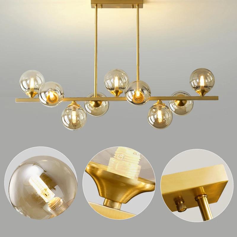 SANDYHA All Copper Gold Chandelier Pendant Light Glass Ball Lampshade LED Lamp for Living Room Dining Room Indoor Decor Home