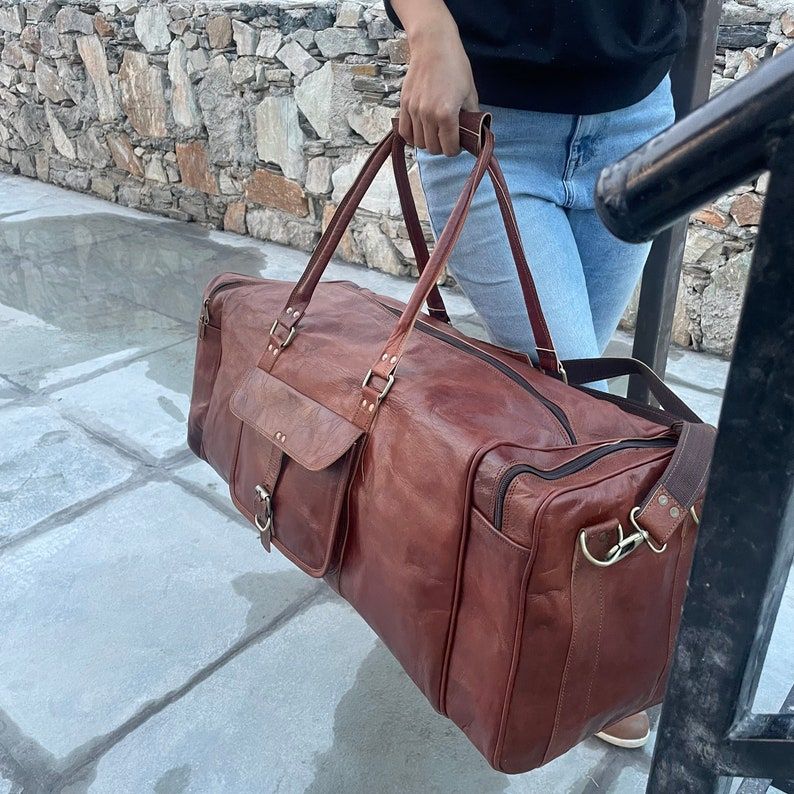 Genuine Leather Duffel Bag, Handmade Personalized Large Travel Bag, Duffle Bags, Men Weekender Leather Bags Gifts