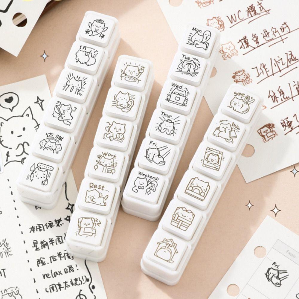 Daily Life Good Mood Series Cat Pattern Stamp Mini Decorative Stamp  Journaling Planner