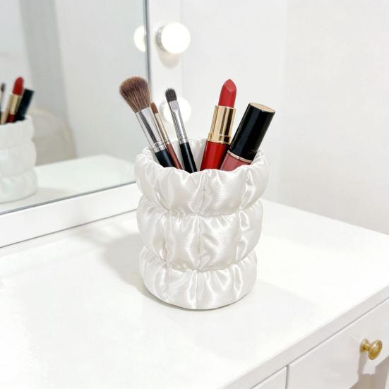 Yousheng Macaron Color Pen Holder, Cloud Pleat Design Pencil Holder, Soft Satin Compact Desktop Organizer for Pens Makeup