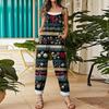 Damen Jumpsuit Print Casual Loose Vintage Schultergurt Baumwolle Leinen