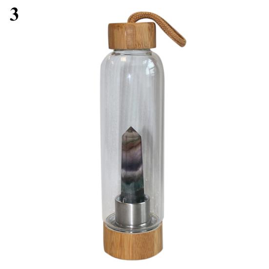 Natural Crystal Column Gemstone Energy Healing Glass Water Bottle Cup Drinkware