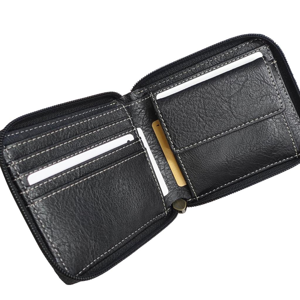 Bifold Synthetic Round Coin Bill Card Embossed Gray [Edwin] Wallet, Leather, Zip, Storage, Storage, Storage, Stitching, Rivets, Men's,