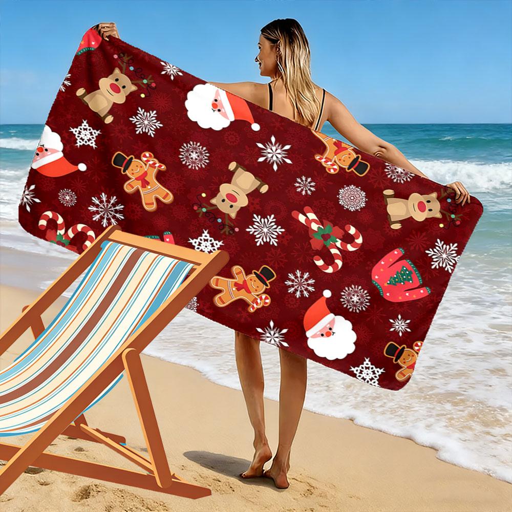 Festive winter wonderland charm Print beach towel, quick drying, suitable for travel, outdoor sports, jogging, the beach and swimming, gift