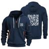 Mens Hooded Sweatshirt With QR Code Print Slim Fit Cotton Blend Pullover Casual Winter Wear