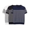 Kaslead New Women clothes Western Style Fashion Simple and Versatile Stripe Pullover round Neck Short sleeve Top