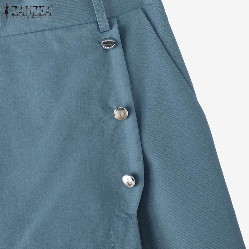 ZANZEA Damen Lässige Elastische Taille Einfarbig Weite Caprihosen