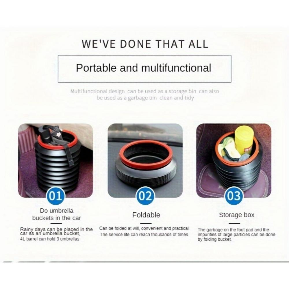1PC Car Carrying Folding 4L Car Wash Trash Can, Portable Fishing Bucket, Umbrella Travel Retractable Storage Bucket, Outdoor Portable Trash Can