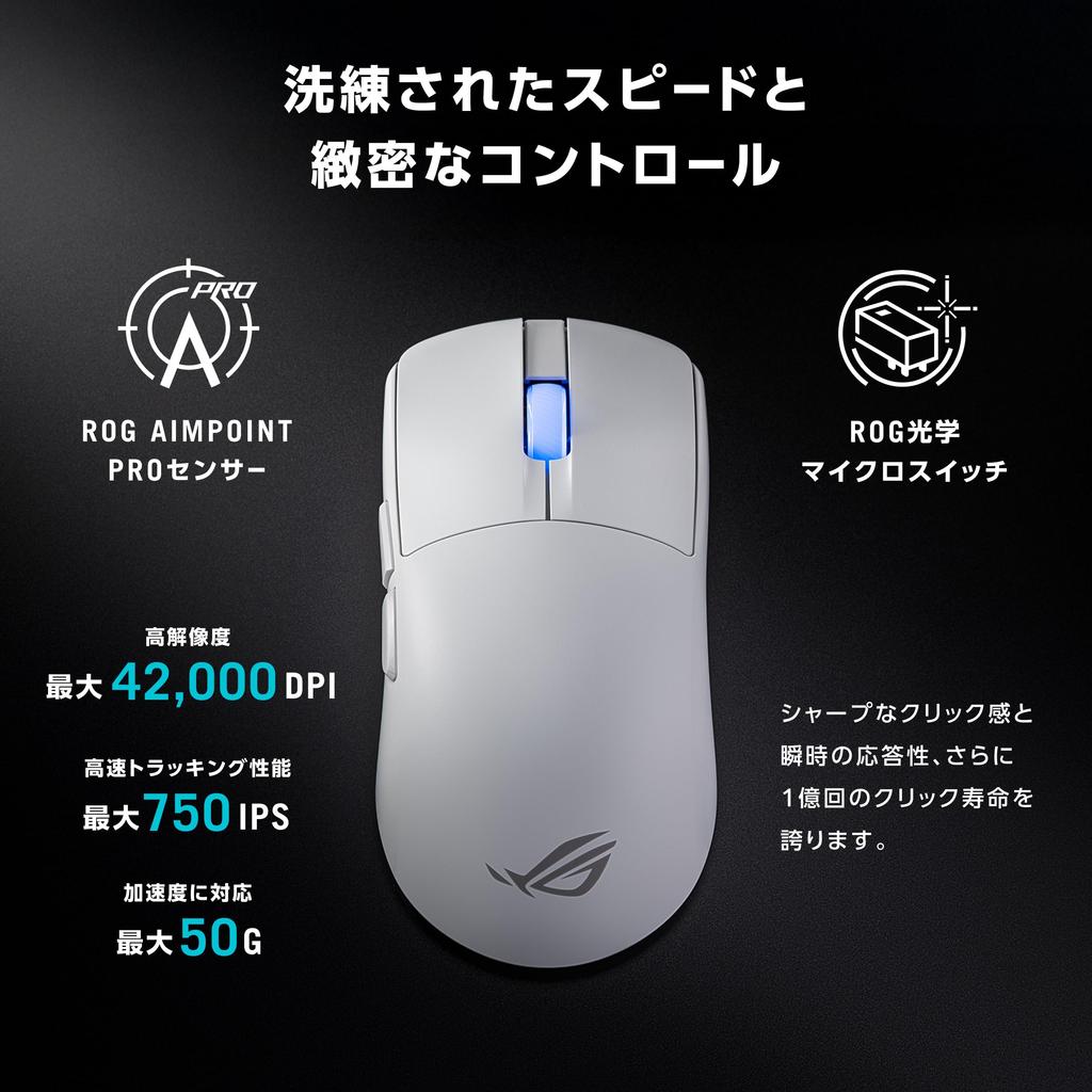 ROG Harpe II Ace Gaming Moonlight Developed in collaboration with esports Lightweight at Maximum resolution of Maximum speed of Compatible with glass