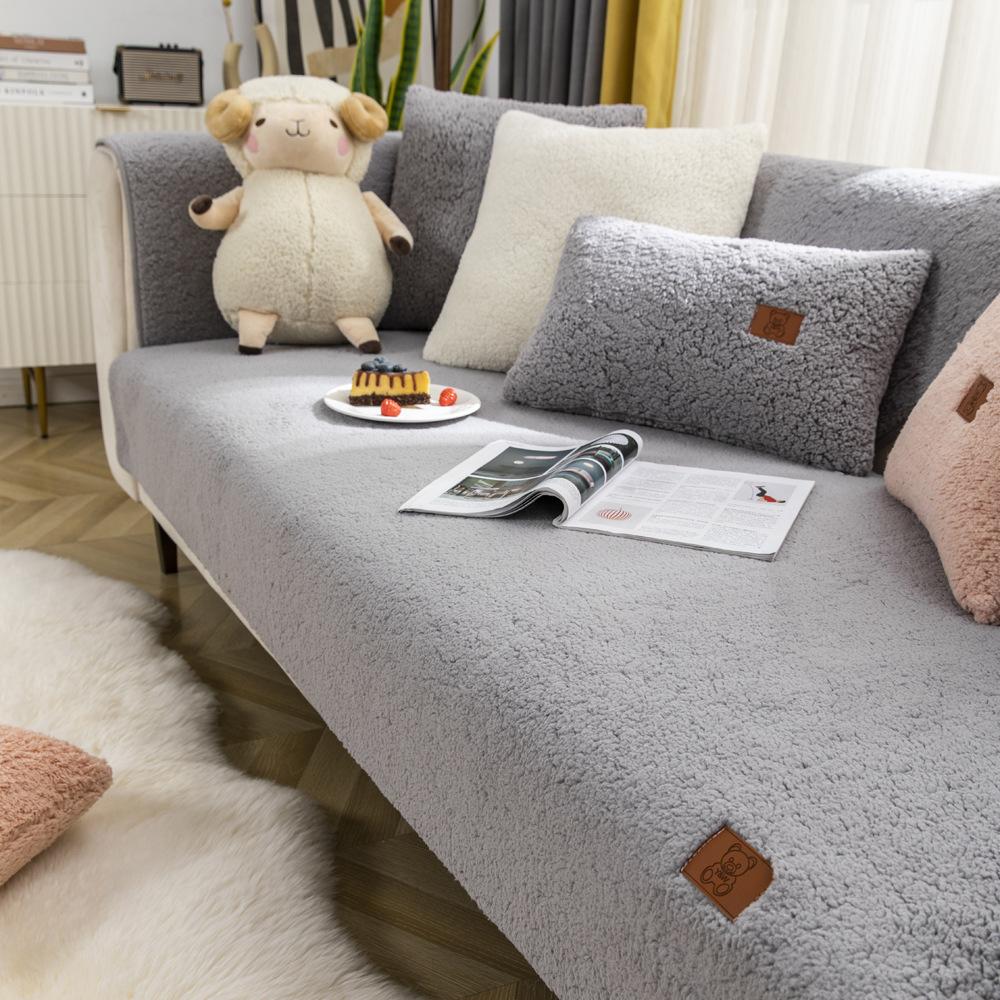 Amazon Lamb Wool Sofa Cushion Winter Thickened Cushion  New Non-Slip Living Room Cover Seat Cushion