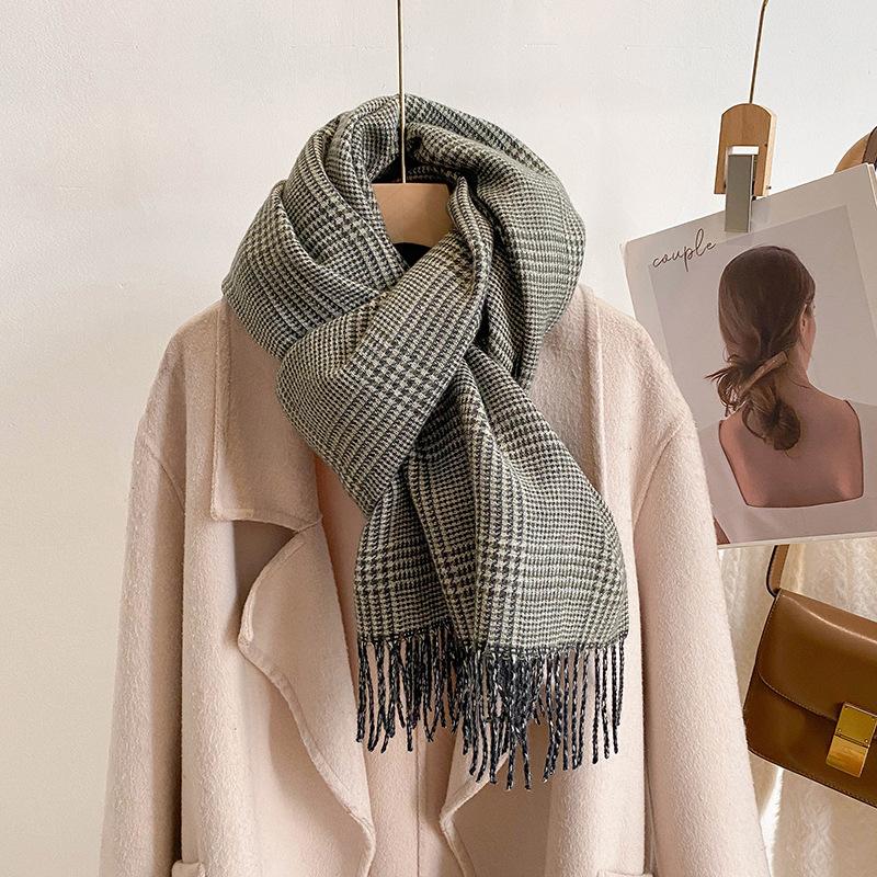 

Autumn and winter warm fine plaid scarf women s new double-sided versatile imitation cashmere shawl thickened student long scarf 185