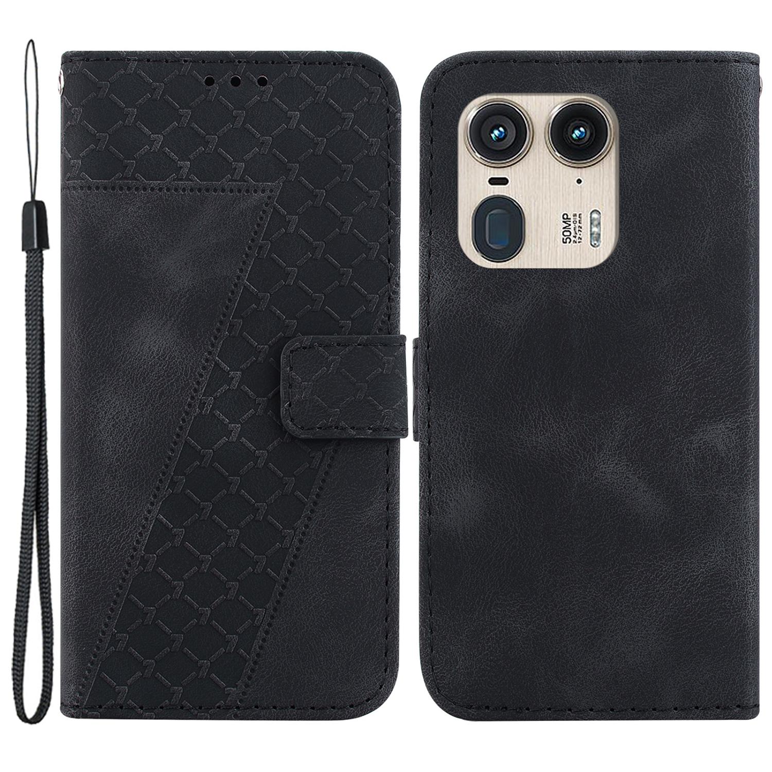 

For Motorola Edge 50 Ultra 5G/Moto X50 Ultra 5G Case PU Leather Imprint Wallet Phone Cover Black