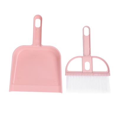 2PCS Set Small Broom and Dustpan Set Multifunctional Plastic Mini Hand Broom Dustpan for Desktop Pink