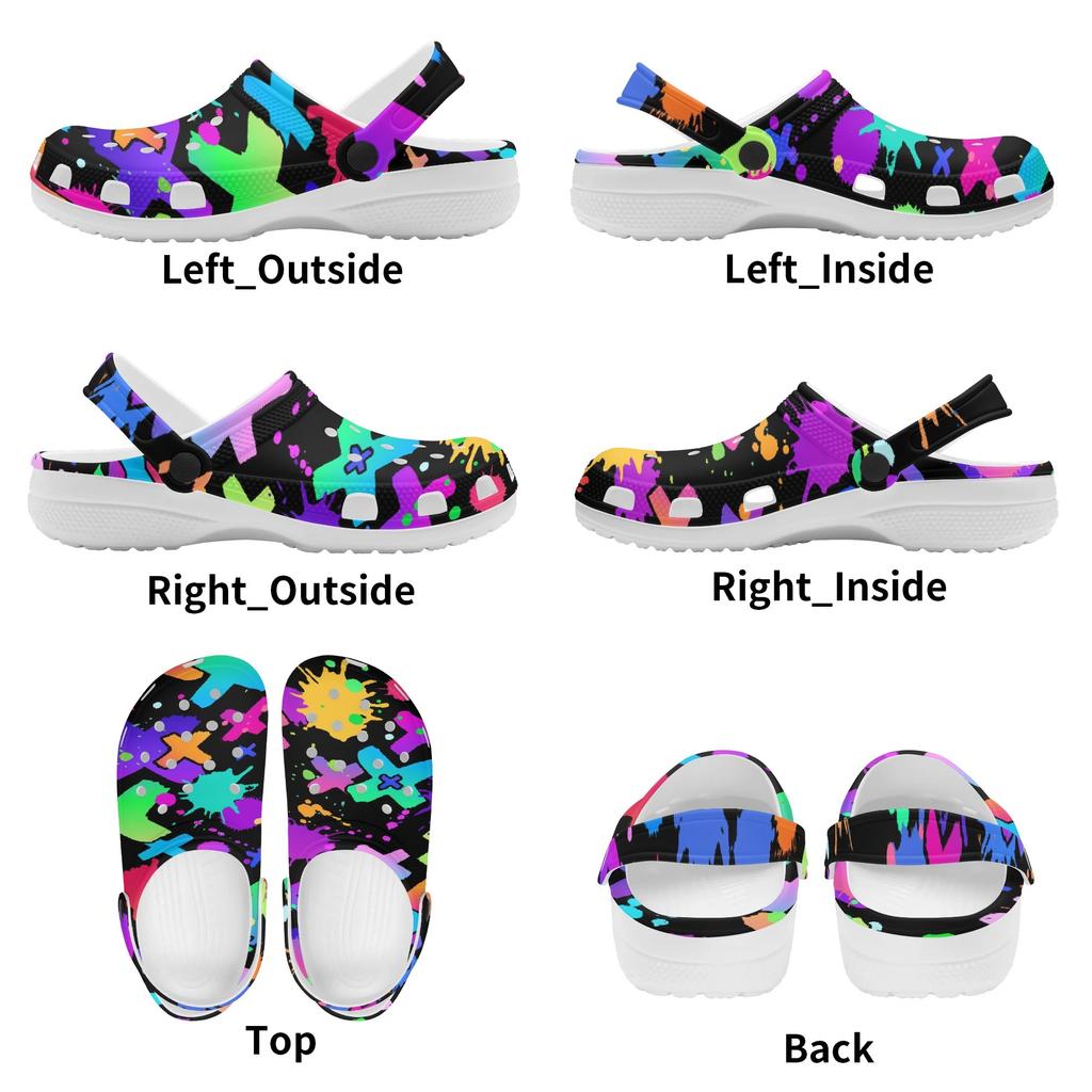 White EVA Clogs with Moon Star Print, Lightweight Slip On Garden Shoes, Breathable Beach Sandals, Indoor Outdoor Slippers for Men Women