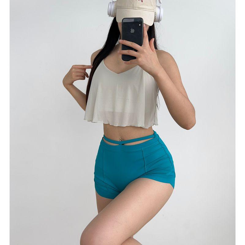 

Gauze Sling Breathable Sexy Dance Micro Transparent Sports Bra Quick-Drying Pilates Workout Underwear Gathering Training L Rock White