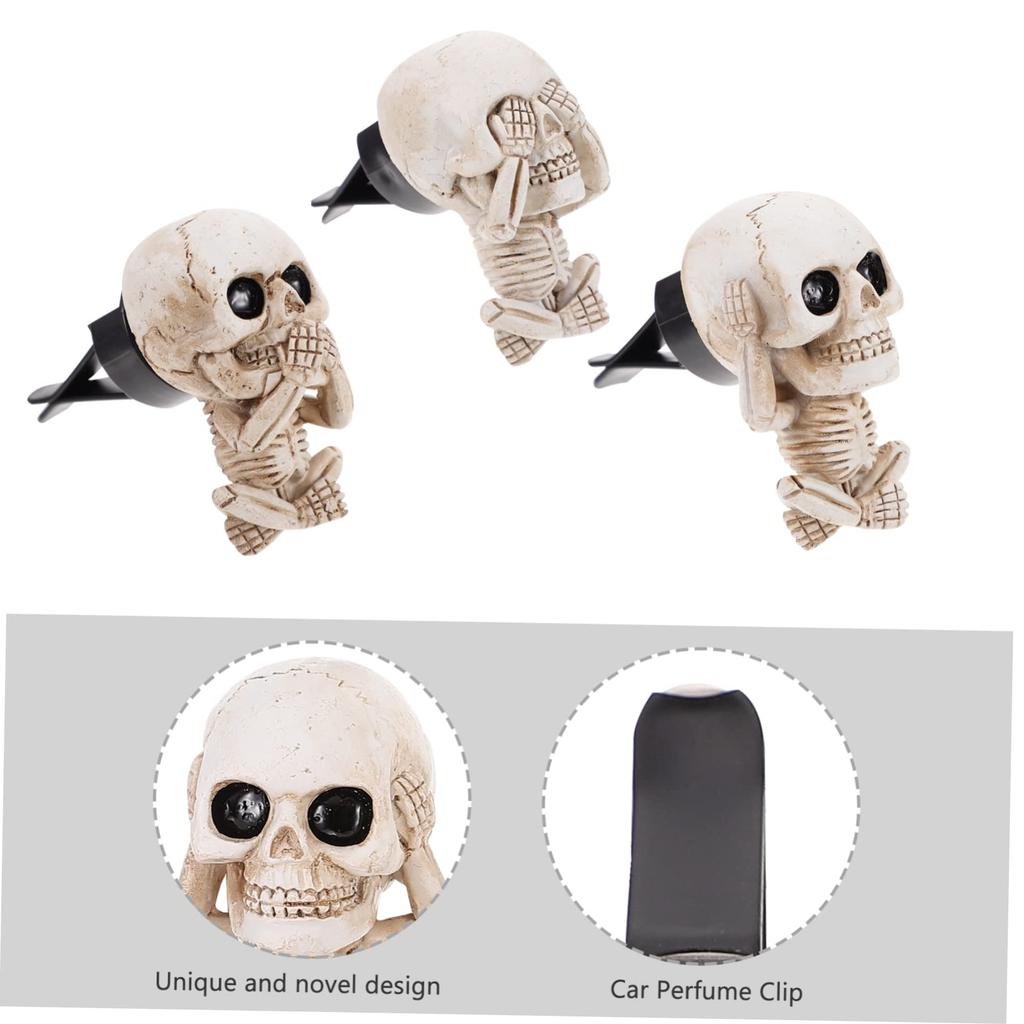 LIFKOME 3pcs Skull Ghost Head Decoration Car Clip Car Aroma Decoration Glitter Accessories
