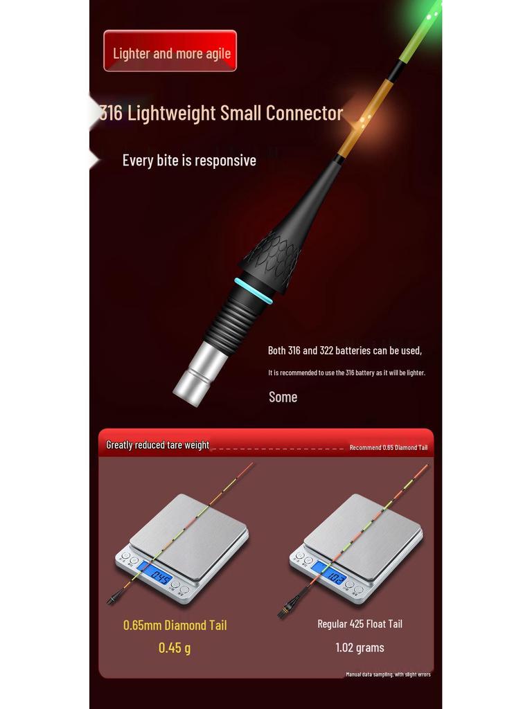 0.65mm Ultra-fine Diamond High-Brightness Hard Tail OLED Dual-Use Luminous Carp Float for Day/Night Fishing
