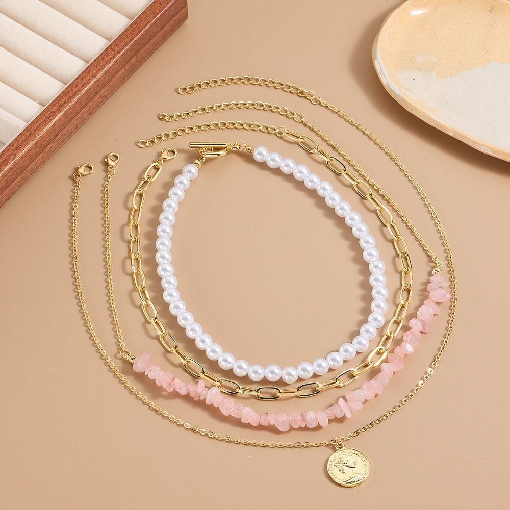 Elegant Colored Stone Necklace Exquisite Clavicle Chain Adjustable Pearl Beaded Necklace  Party