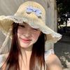 Women's Large Brim Bow Straw Hat - Japanese Pastoral Style, UV Protection, Summer Seaside Outdoor Sun Hat