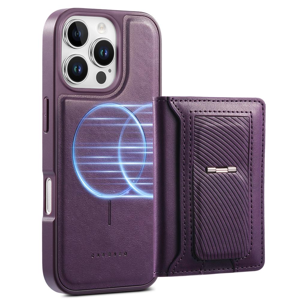 CASENEO For iPhone 16 Pro Max Detachable Magnetic Phone Case with Card Holder Kickstand TPU PU Leather PC Phone Cover Compatible with MagSafe