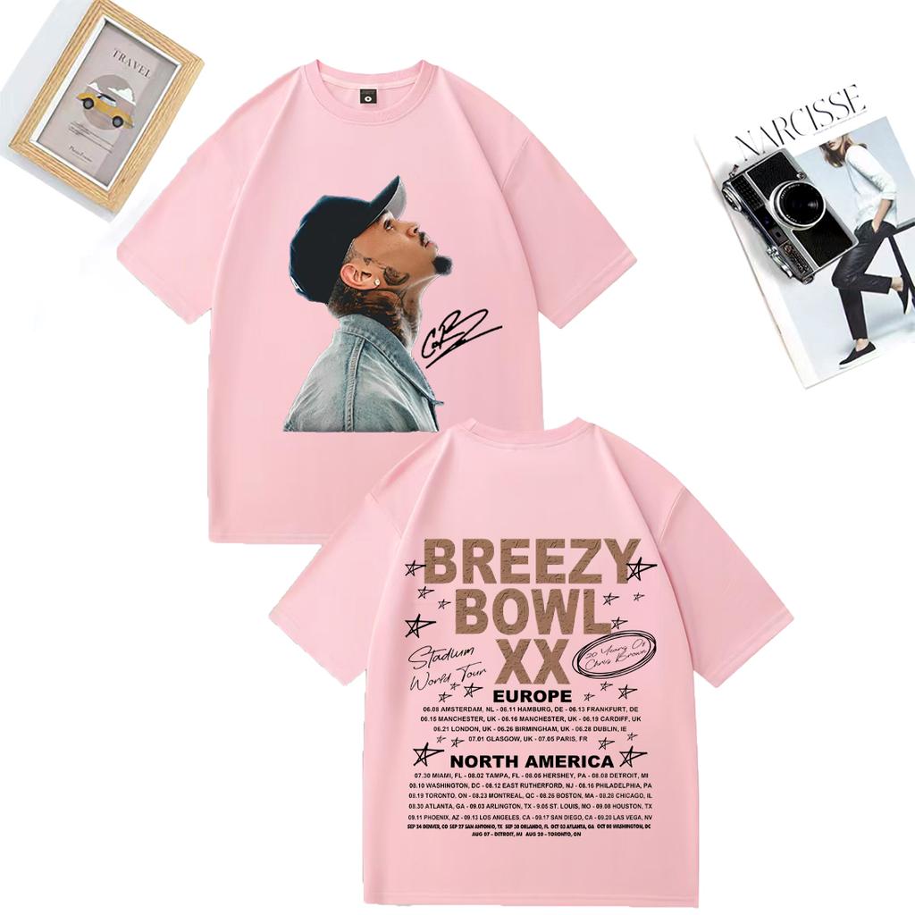 Chris Brown Tour Breezy Bowl XX Graphics TShirt Hip Hop Short Sleeve Tshirts Vintage Unisex WOMEN Plus Size Tops Cotton T Shirt