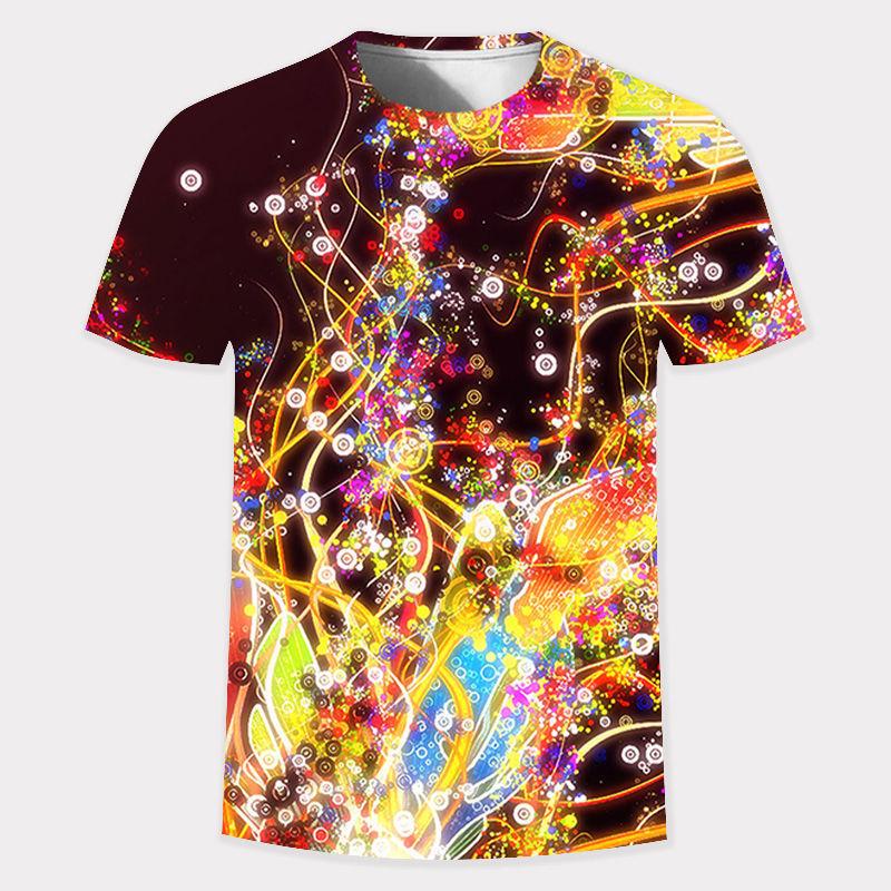 Summer New 3D Gold Digital Harajuku Print Short Sleeve Round Neck Men's Casual Personality Hip Hop Street T-shirt Tops