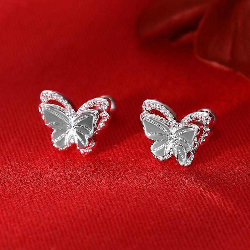 Sweet Double Butterfly Earrings For Women Girls Cute Animal Piercing Screw Ball Stud Earrings  Party Jewelry Accessories
