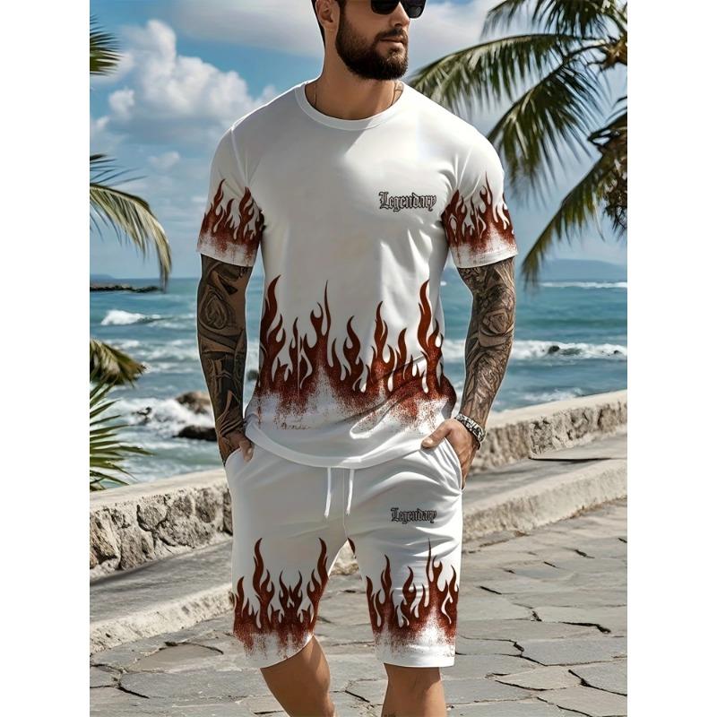 Herren Sommer Kurzarm Set Hip Hop Cartoon Bär Print Kurzarm Oberteil Shorts Lässig Zweiteilig Outdoor Urban Street Fashion