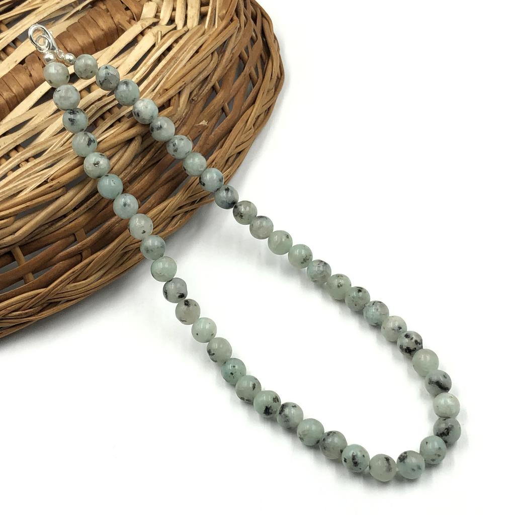 Collana con Perle Rotonde in Pietra Naturale di Diaspro Kiwi 8mm Regolabile 17-20" Choker con Perline Per Lei 8BN-52