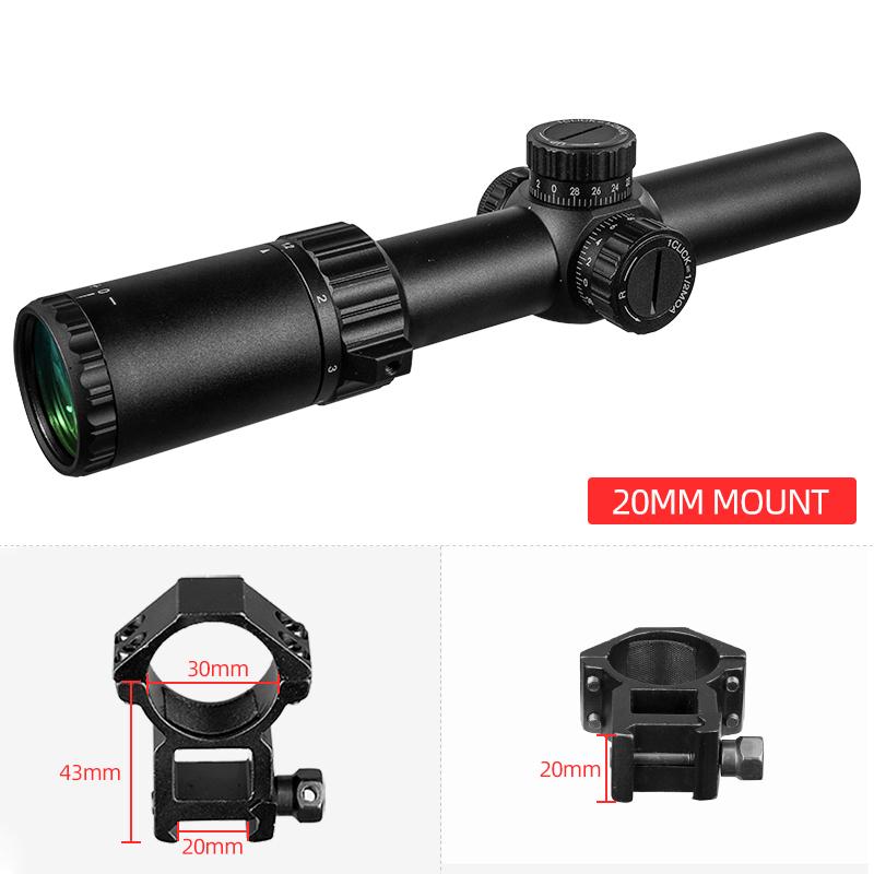 FIRE WOLF 1.2-6X24 IR Tactical Scope For Hunting Optical Step Sight Red Green Illuminated Range Sight