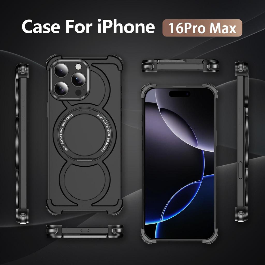 Apple 16 ProMax Magnetic Rotating Metal Phone Case for iPhone 15