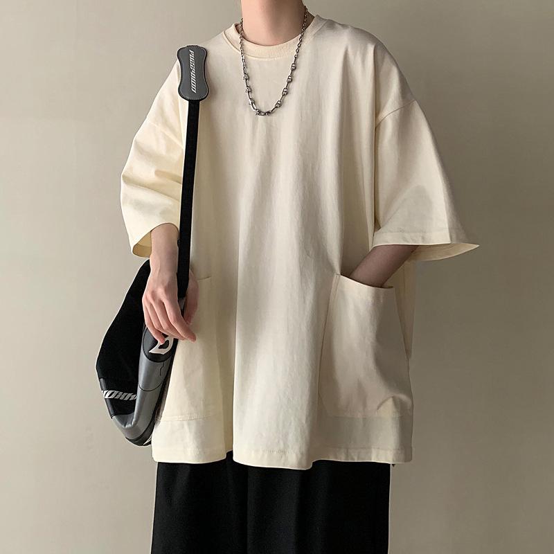 Men's Black Oversized Pocket Detail Half Sleeve T-Shirt Casual Streetwear Top