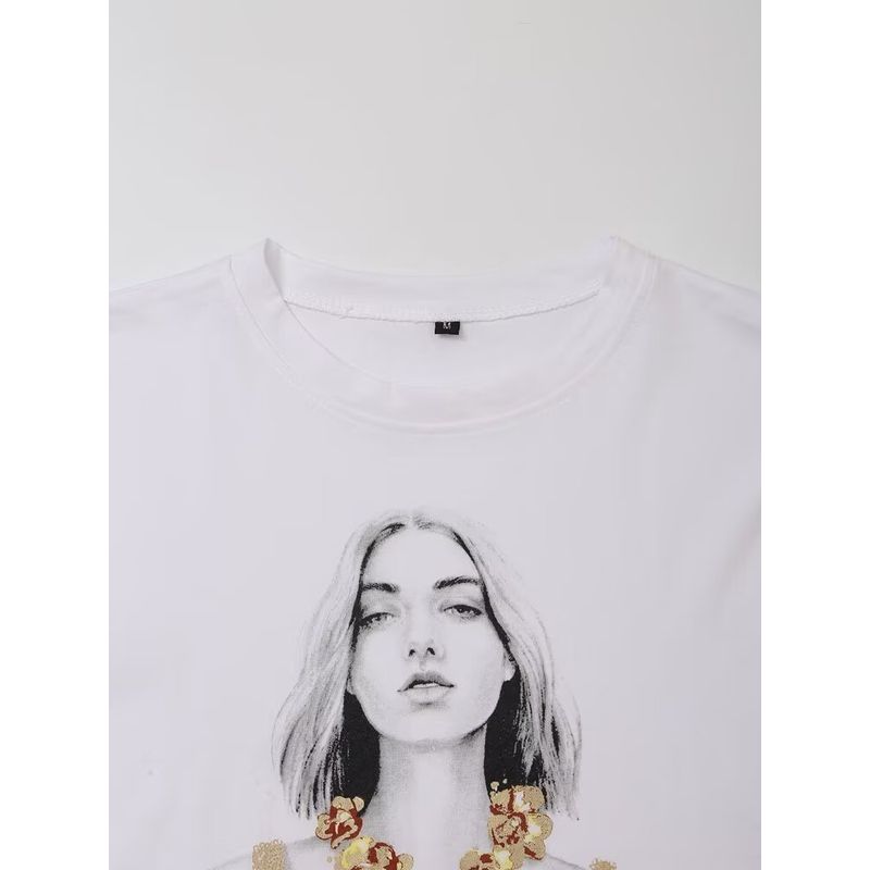 Kaslead New Arrival Women's Clothing Fashion Style Stylish Simple and Versatile Casual Round Neck Short Print T 5644672