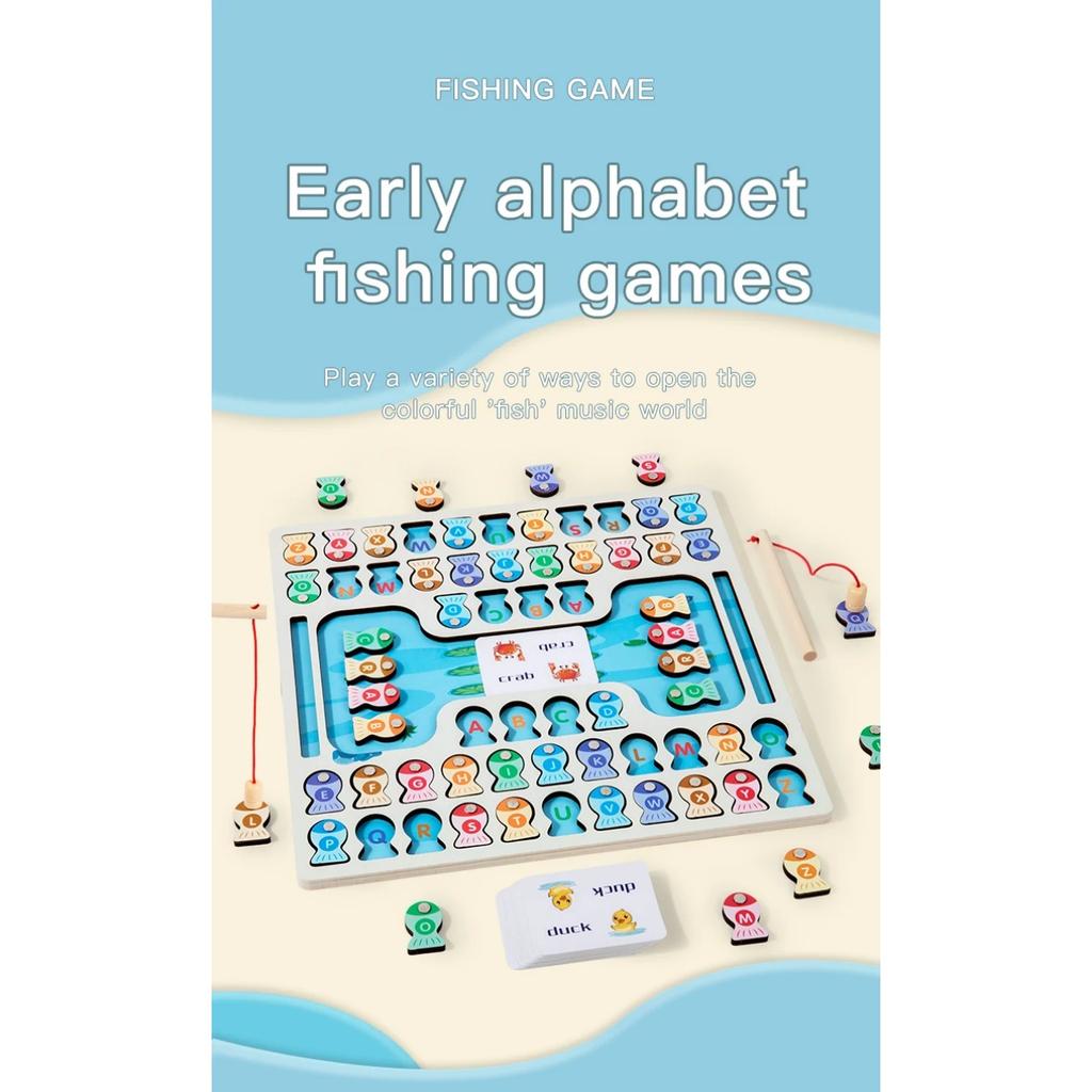Montessori Magnetic Wooden Fishing Game Toy for Toddlers Alphabet Fish Catching Counting Games Puzzle Preschool Learning ABC Toy