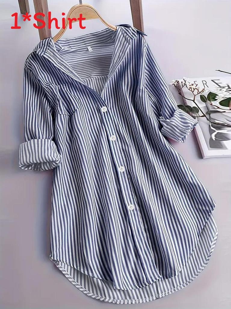Classic Striped Shirt With Stretch Fabric For Casual And Office Wear