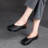 Johnature Vintage Versatile Genuine Leather Woven Flat Shoes Handmade Square Toe Shallow Soft Sole Slip-on Shoes