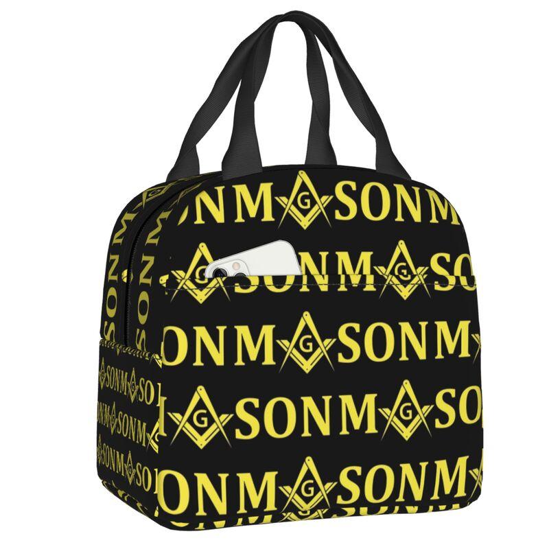 Custom Freemason Square & Compass Gold Masonic Thermal Insulated Lunch Bag Women Resuable Lunch Tote for Picnic Storage Food Box