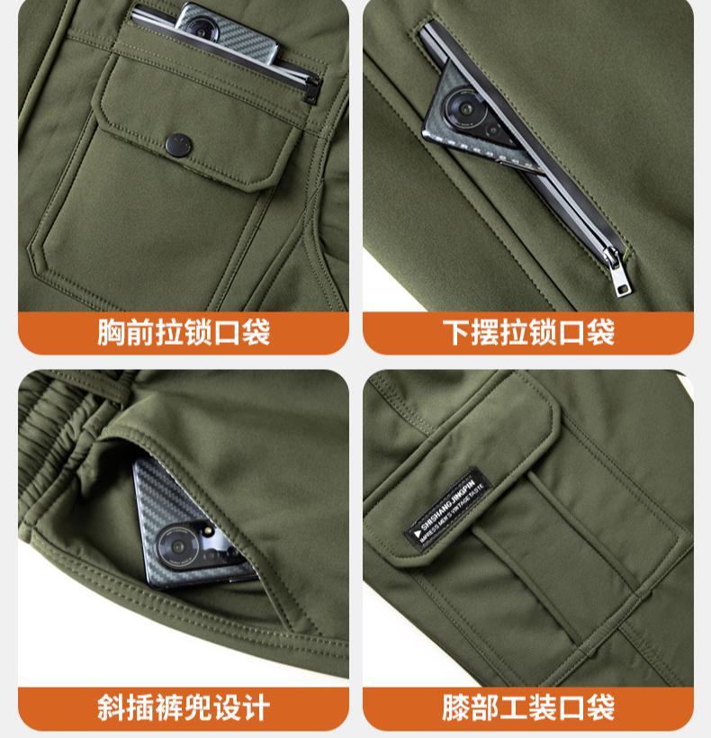 Outdoor Autumn and Winter Plus Velvet Thickened Overalls Suit Men's Cold-proof Warm Jacket Water-repellent