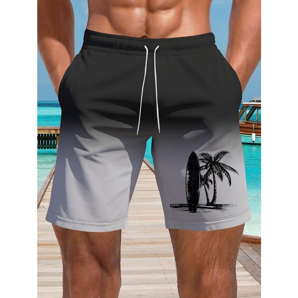 Men's Ocean Coconut Tree Print Beach Shorts Summer Vacation Surfboard Shorts Casual Classic Quick Dry Shorts