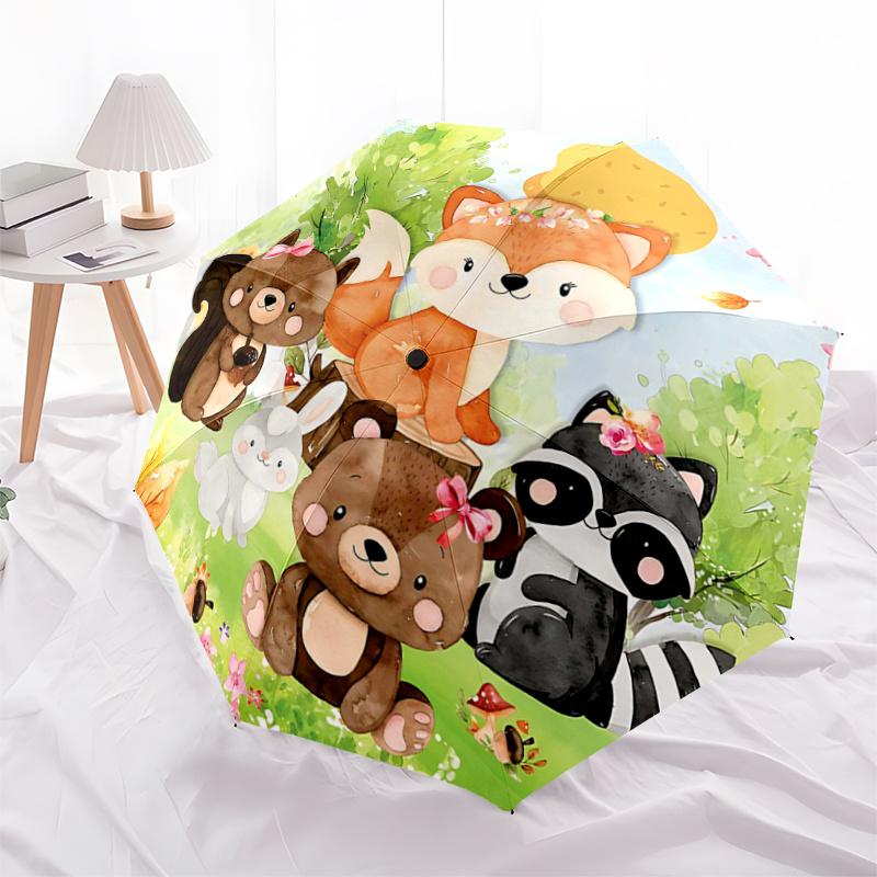 1pc Lovely Animals Fully Automatic Folding Portable Umbrella, 8 Iron Frames, Three-Fold Design, Suitable for All Seasons, Suitable for Outdo