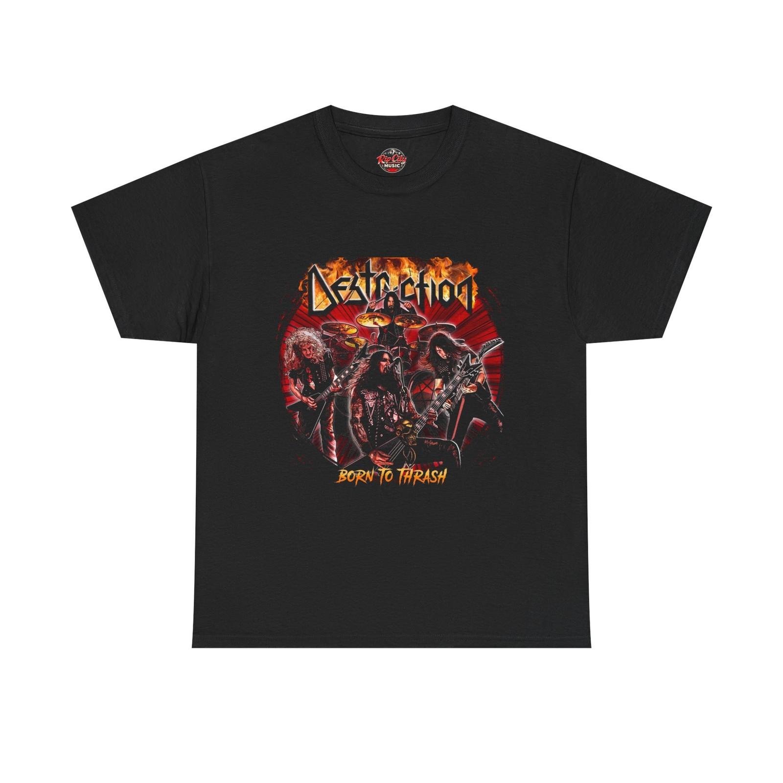 Destruction Born to Thrash Group Flaming Logo Rock Band Unisex T-Shirt L