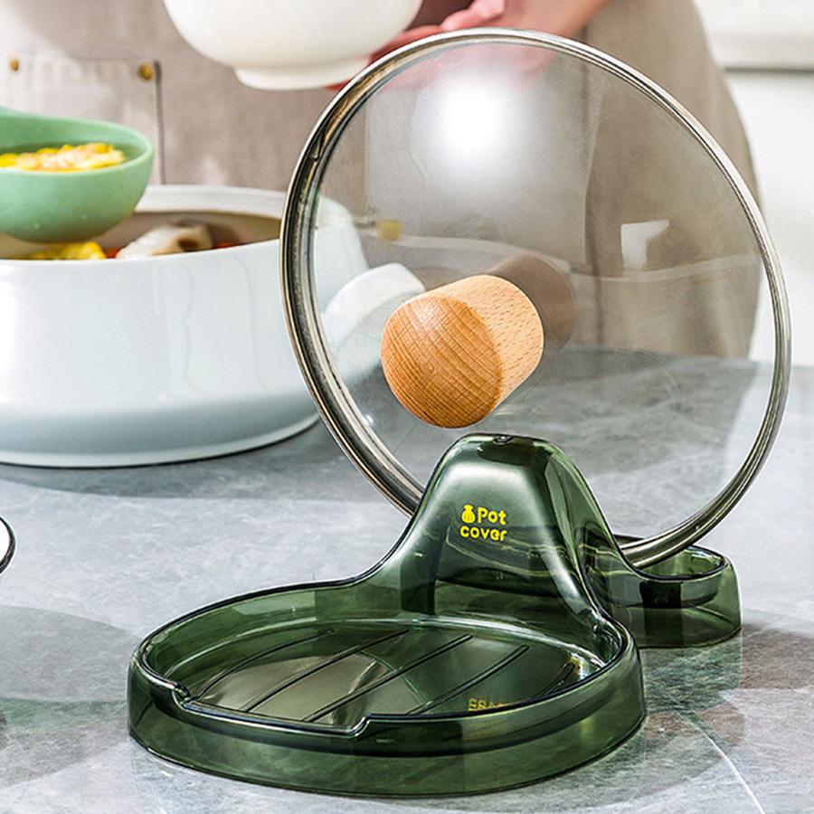 Non-Slip Transparent Pot Lid & Spoon Holder - Heat-Resistant Kitchen Storage Rack