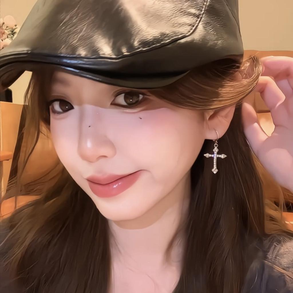 Super flash full diamond cross earrings women's niche temperament long stud earrings rhinestone ear buckles fashion earrings