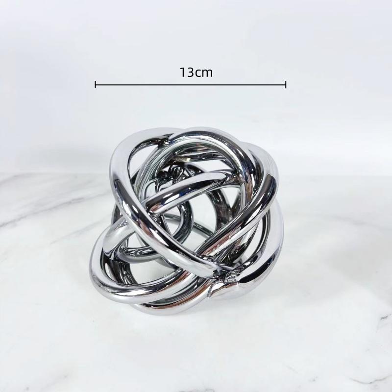 Silver Glass Sphere Wound Coil Hollowed-out Wool Ball Handmade Geometric Sphere Decorative Figurines Home Decoration Accessories